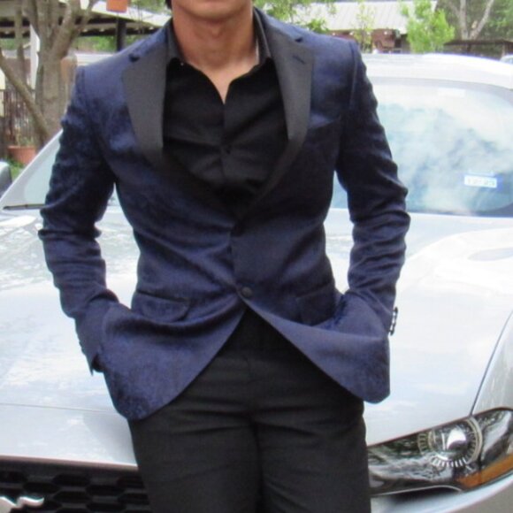 Egara Men's Navy Blue Jacquard Dinner Paisley Blazer Tuxedo Jackets Size 36 Reg. - Picture 10 of 11